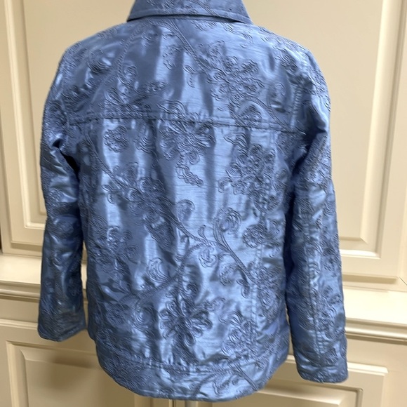 Susan Graver Blue Dupioni Texture Satin Floral Embroidery Jacket Coastal Grandma - Picture 5 of 12